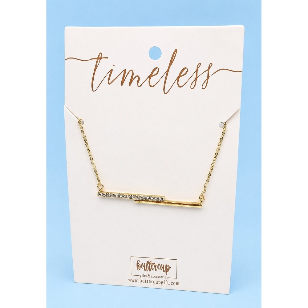 Buttercup "Timeless" 14K Gold Dipped Crystal Bar Necklace – New with Tags -3438